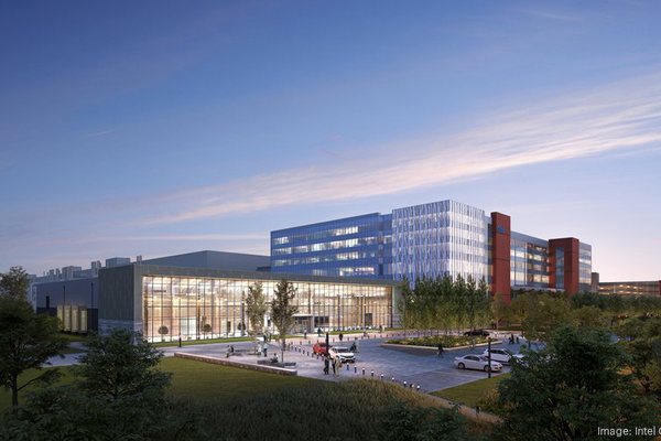 Rendering of Intel's chip fabrication plants under construction in New Albany, Ohio